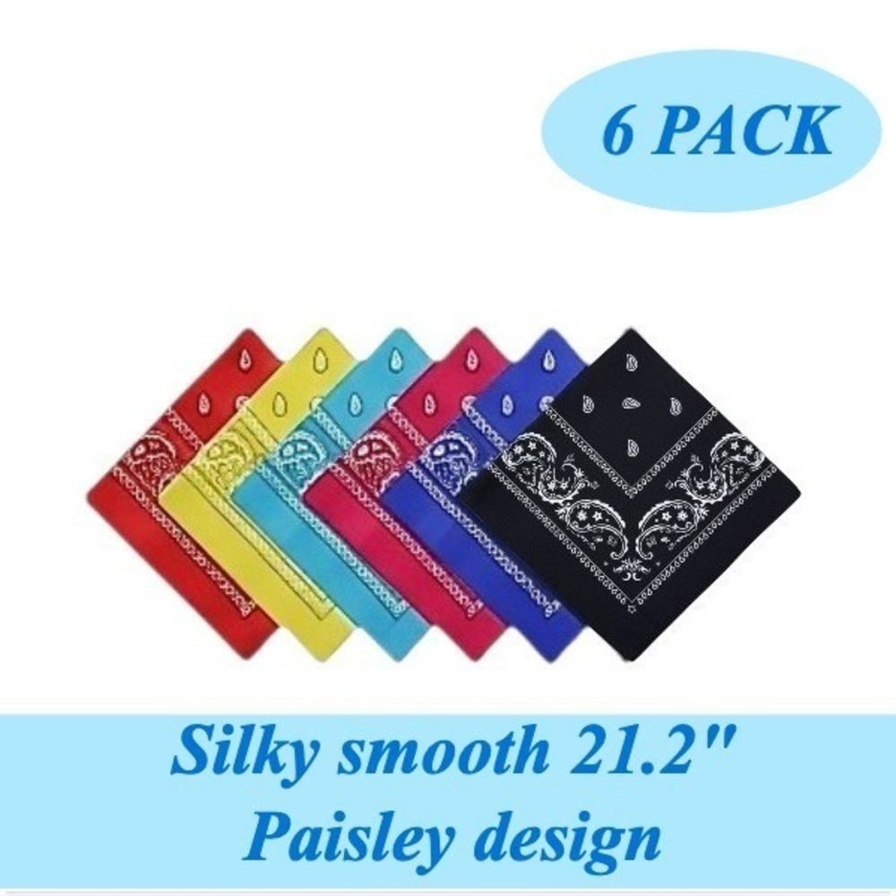 Unisex 22" Paisley Bandana Scarf 6 Pack Colorful Silky Smooth Highly Pigmented